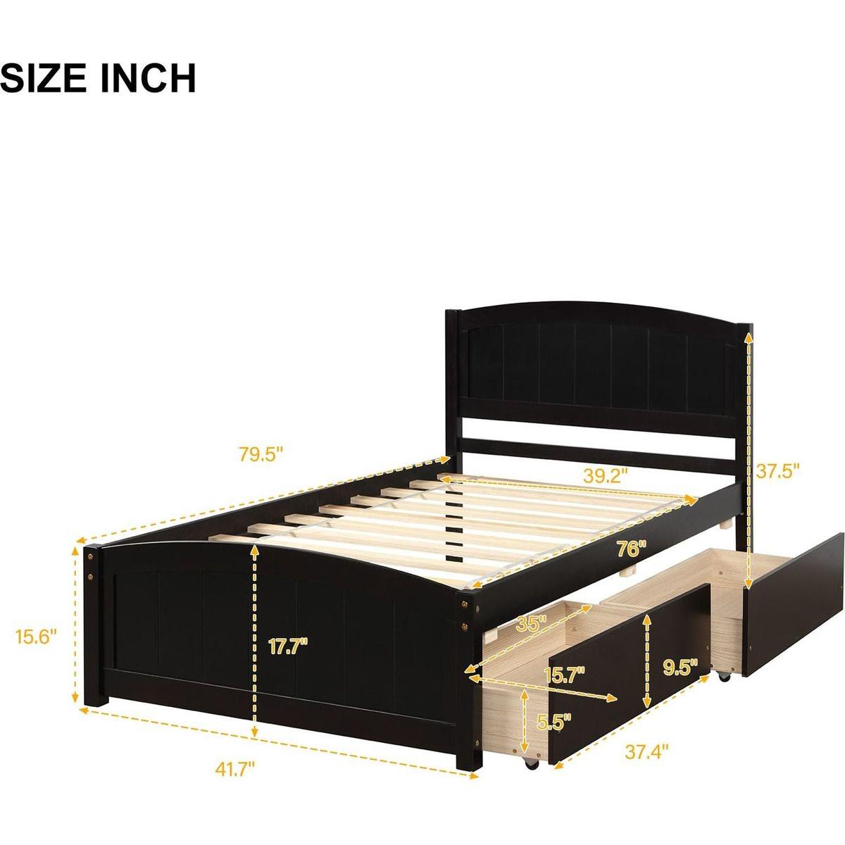 Twin size Platform Bed with Two Drawers, Espresso