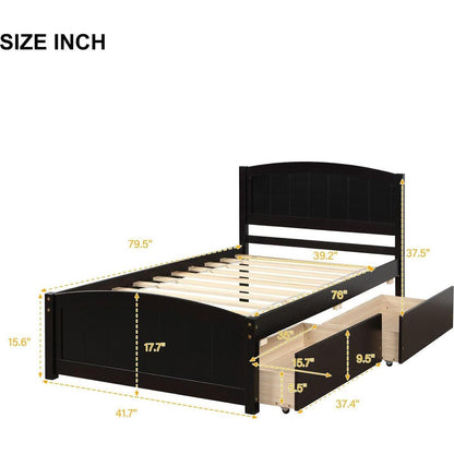 Twin size Platform Bed with Two Drawers, Espresso
