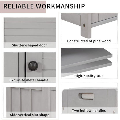 Storage Bench with 3 Shutter-shaped Doors, Shoe Bench with Removable Cushion and Hidden Storage Space (Gray Wash