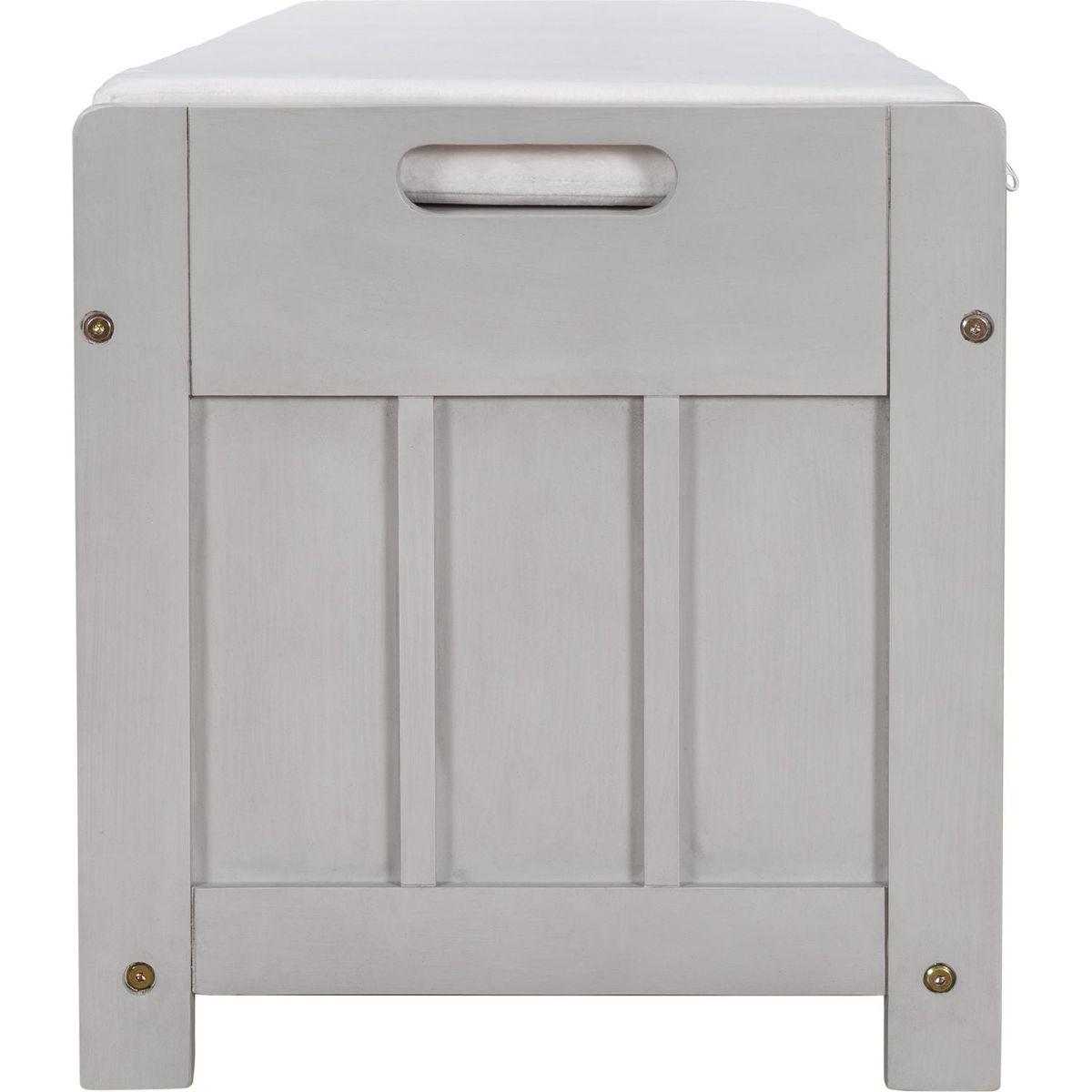 Storage Bench with 3 Shutter-shaped Doors, Shoe Bench with Removable Cushion and Hidden Storage Space (Gray Wash