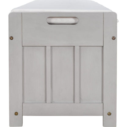 Storage Bench with 3 Shutter-shaped Doors, Shoe Bench with Removable Cushion and Hidden Storage Space (Gray Wash