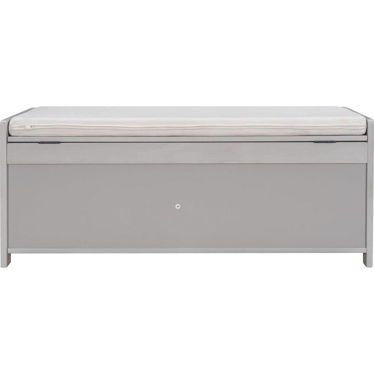 Storage Bench with 3 Shutter-shaped Doors, Shoe Bench with Removable Cushion and Hidden Storage Space (Gray Wash