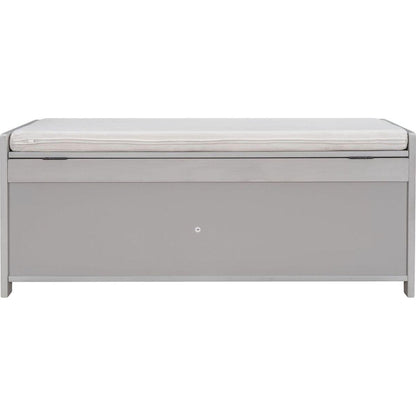 Storage Bench with 3 Shutter-shaped Doors, Shoe Bench with Removable Cushion and Hidden Storage Space (Gray Wash