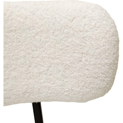 White Dining Chairs Set of 2, Mid-Century Modern Dining Chairs, Kitchen Dining Room Chairs, Curved Backrest Round Upholstered Boucle Dining Chair with Black Metal Legs
