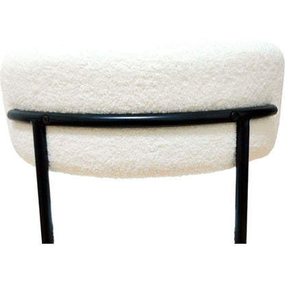 White Dining Chairs Set of 2, Mid-Century Modern Dining Chairs, Kitchen Dining Room Chairs, Curved Backrest Round Upholstered Boucle Dining Chair with Black Metal Legs