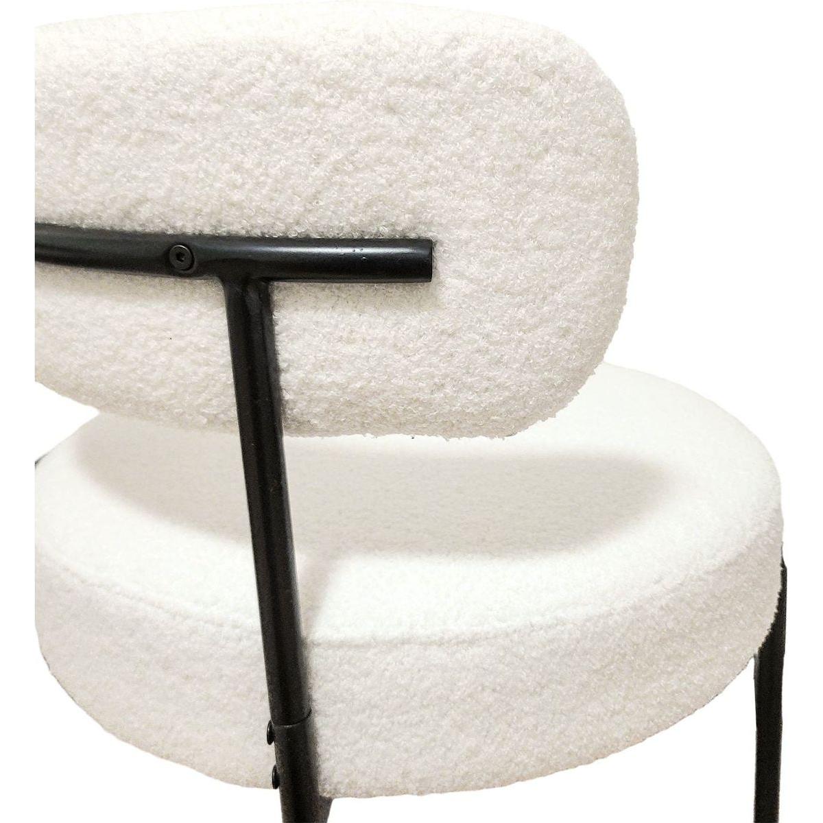 White Dining Chairs Set of 2, Mid-Century Modern Dining Chairs, Kitchen Dining Room Chairs, Curved Backrest Round Upholstered Boucle Dining Chair with Black Metal Legs