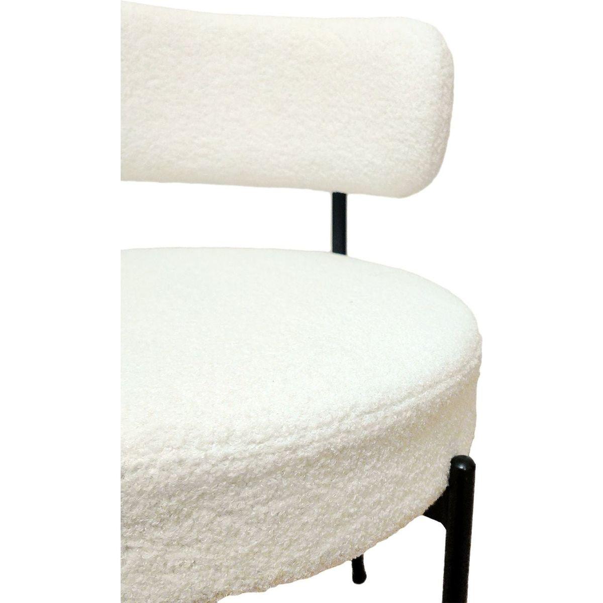 White Dining Chairs Set of 2, Mid-Century Modern Dining Chairs, Kitchen Dining Room Chairs, Curved Backrest Round Upholstered Boucle Dining Chair with Black Metal Legs