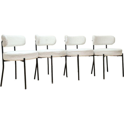 White Dining Chairs Set of 2, Mid-Century Modern Dining Chairs, Kitchen Dining Room Chairs, Curved Backrest Round Upholstered Boucle Dining Chair with Black Metal Legs