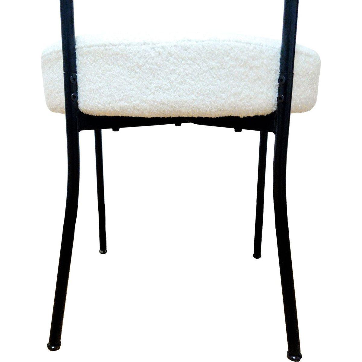 White Dining Chairs Set of 2, Mid-Century Modern Dining Chairs, Kitchen Dining Room Chairs, Curved Backrest Round Upholstered Boucle Dining Chair with Black Metal Legs