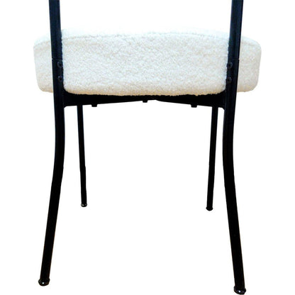 White Dining Chairs Set of 2, Mid-Century Modern Dining Chairs, Kitchen Dining Room Chairs, Curved Backrest Round Upholstered Boucle Dining Chair with Black Metal Legs