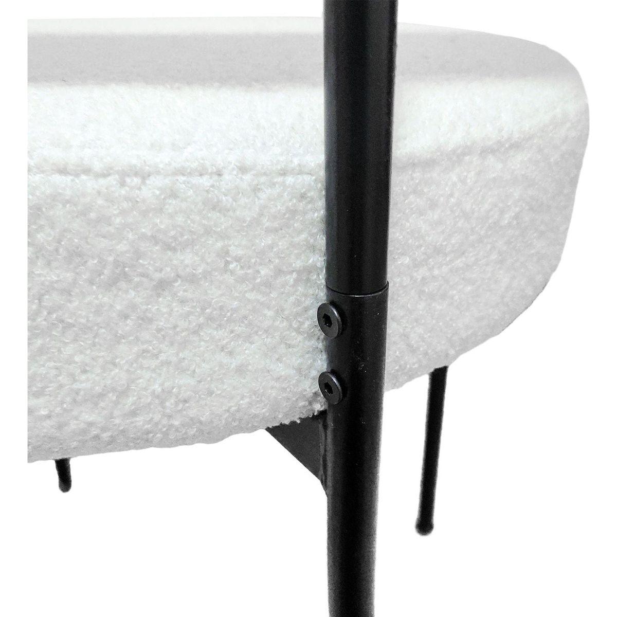 White Dining Chairs Set of 2, Mid-Century Modern Dining Chairs, Kitchen Dining Room Chairs, Curved Backrest Round Upholstered Boucle Dining Chair with Black Metal Legs