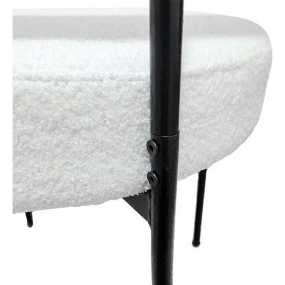 White Dining Chairs Set of 2, Mid-Century Modern Dining Chairs, Kitchen Dining Room Chairs, Curved Backrest Round Upholstered Boucle Dining Chair with Black Metal Legs