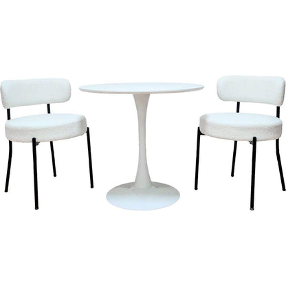 White Dining Chairs Set of 2, Mid-Century Modern Dining Chairs, Kitchen Dining Room Chairs, Curved Backrest Round Upholstered Boucle Dining Chair with Black Metal Legs