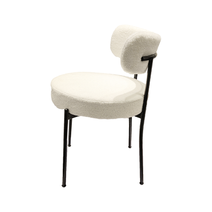 White Dining Chairs Set of 2, Mid-Century Modern Dining Chairs, Kitchen Dining Room Chairs, Curved Backrest Round Upholstered Boucle Dining Chair with Black Metal Legs