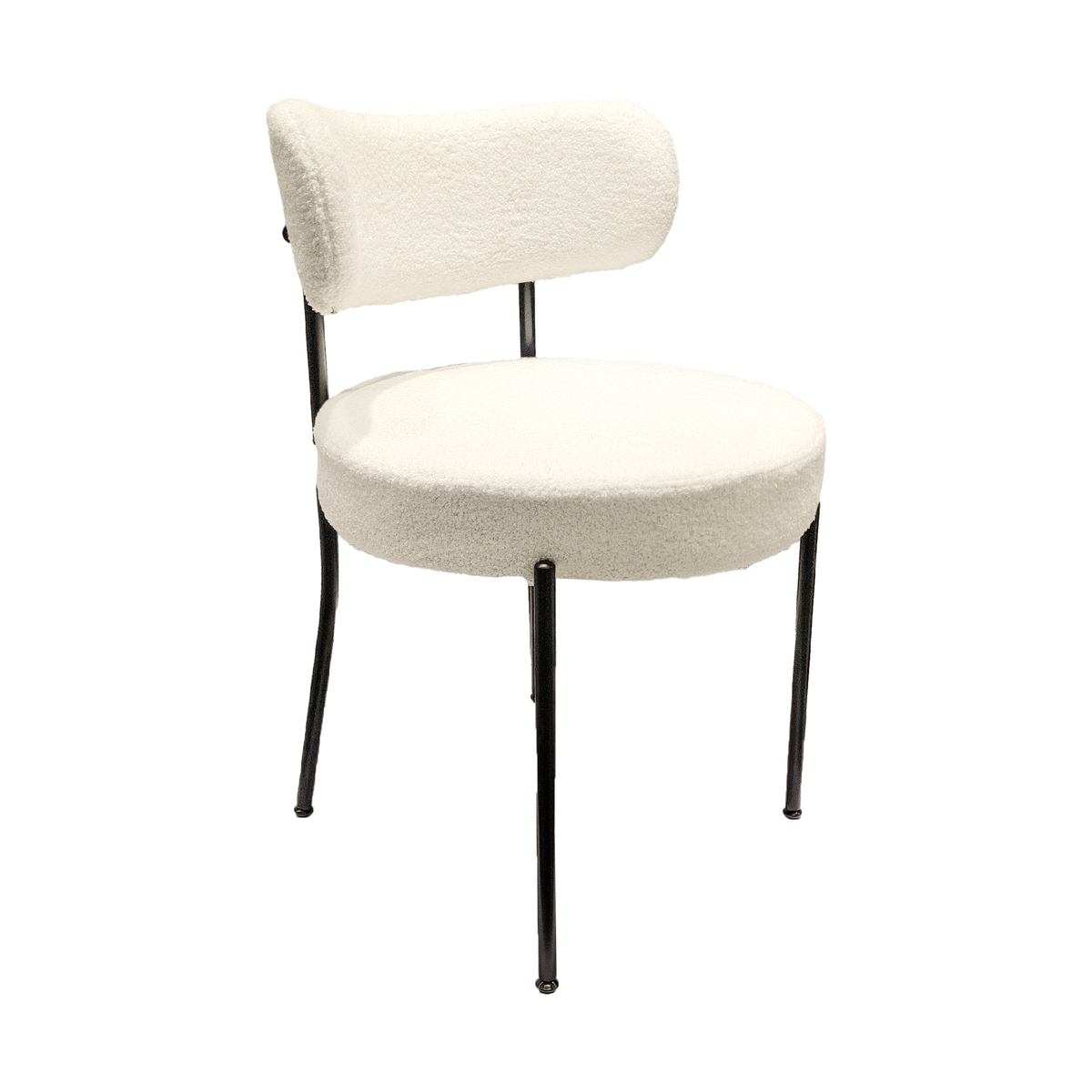 White Dining Chairs Set of 2, Mid-Century Modern Dining Chairs, Kitchen Dining Room Chairs, Curved Backrest Round Upholstered Boucle Dining Chair with Black Metal Legs