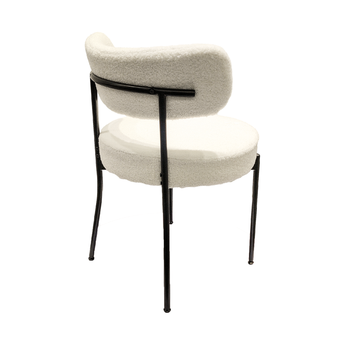 White Dining Chairs Set of 2, Mid-Century Modern Dining Chairs, Kitchen Dining Room Chairs, Curved Backrest Round Upholstered Boucle Dining Chair with Black Metal Legs