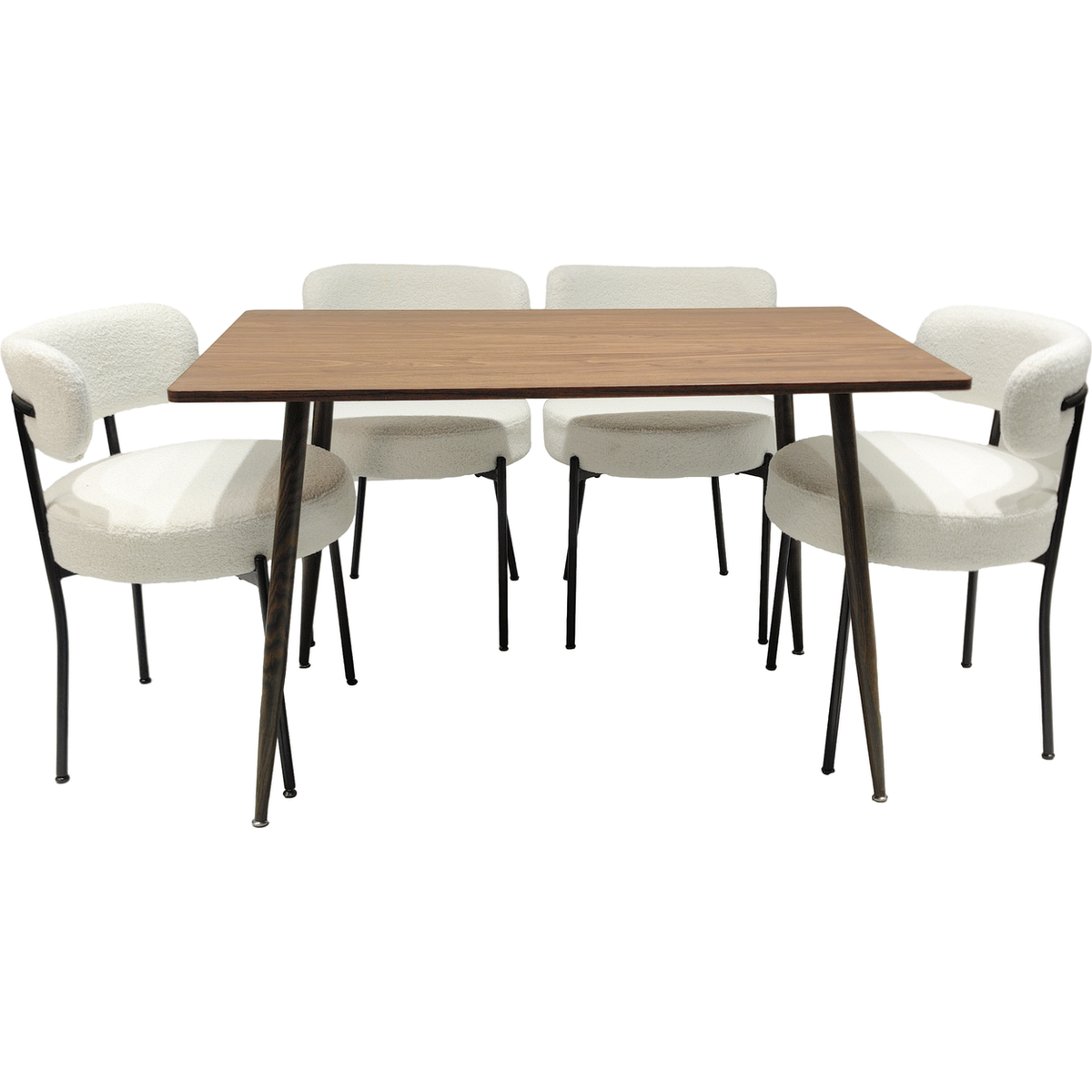 White Dining Chairs Set of 2, Mid-Century Modern Dining Chairs, Kitchen Dining Room Chairs, Curved Backrest Round Upholstered Boucle Dining Chair with Black Metal Legs