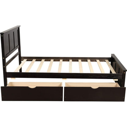Platform Storage Bed, 2 drawers with wheels, Twin Size Frame, Espresso