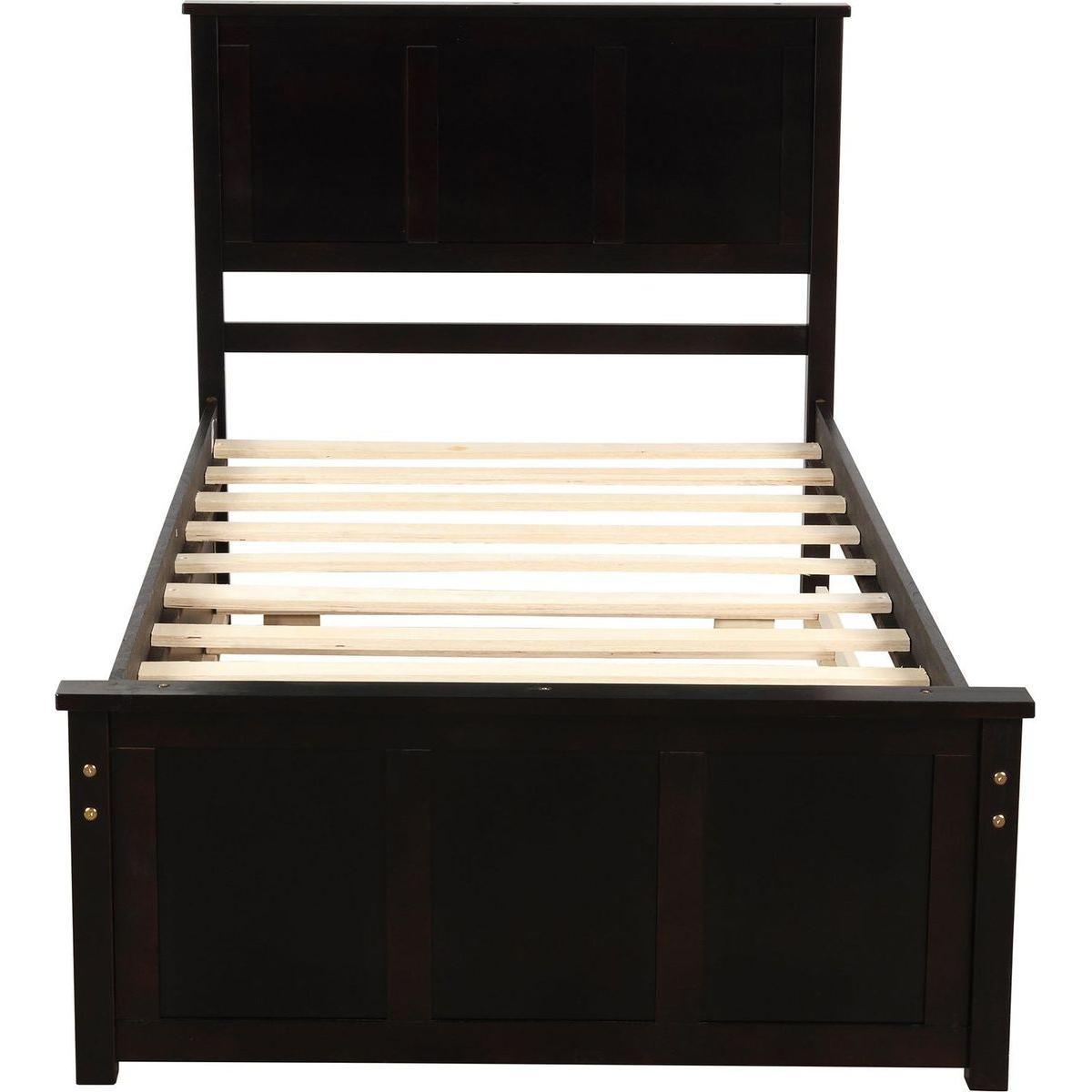 Platform Storage Bed, 2 drawers with wheels, Twin Size Frame, Espresso