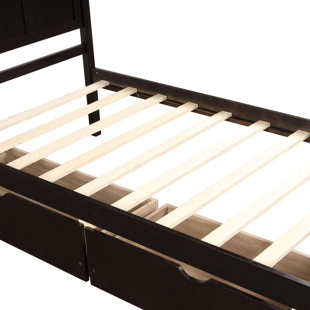 Platform Storage Bed, 2 drawers with wheels, Twin Size Frame, Espresso