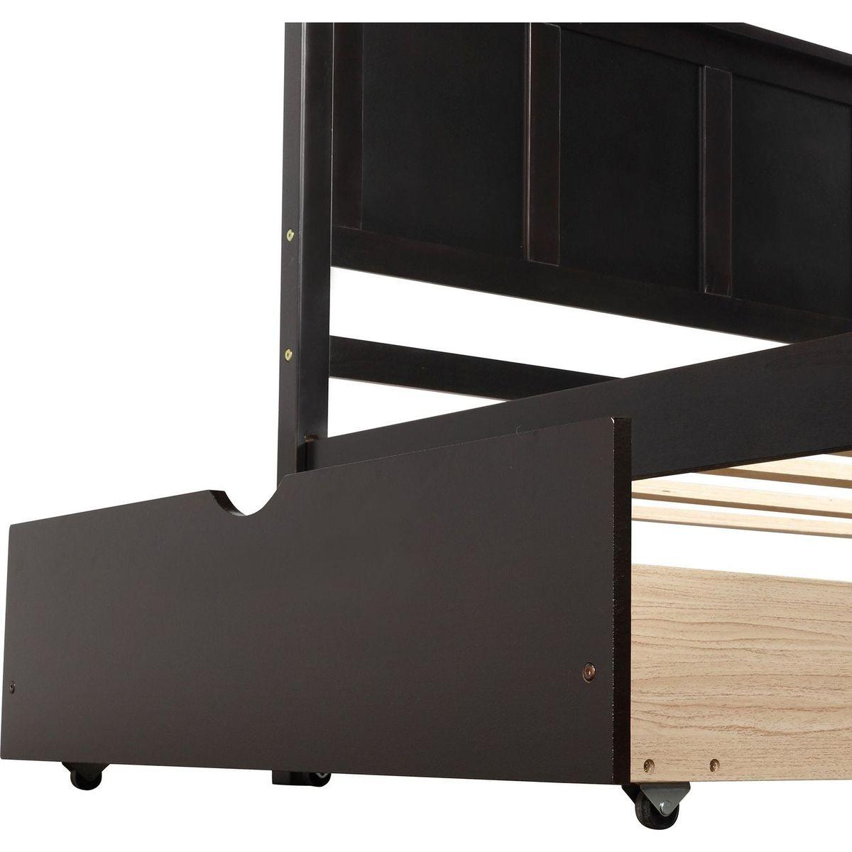 Platform Storage Bed, 2 drawers with wheels, Twin Size Frame, Espresso