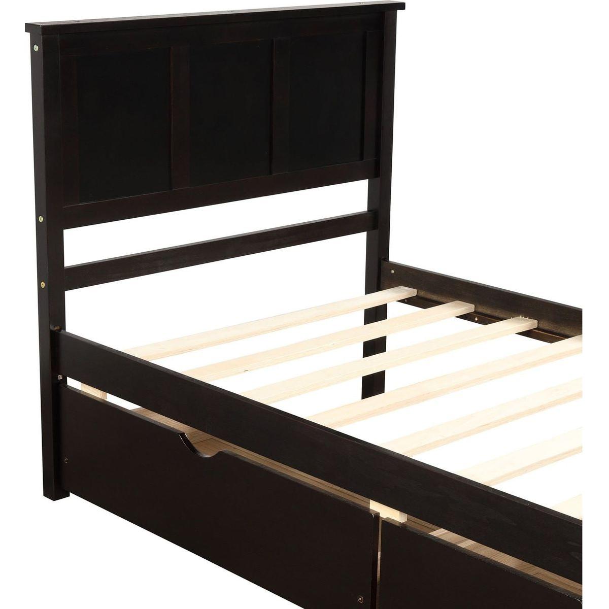 Platform Storage Bed, 2 drawers with wheels, Twin Size Frame, Espresso