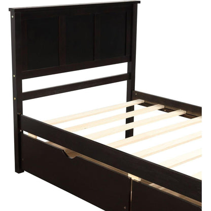 Platform Storage Bed, 2 drawers with wheels, Twin Size Frame, Espresso