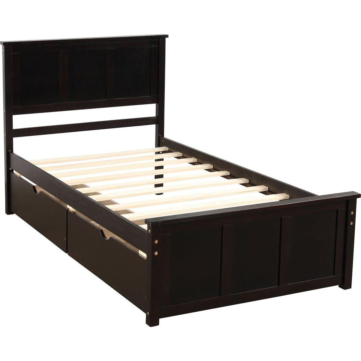 Platform Storage Bed, 2 drawers with wheels, Twin Size Frame, Espresso