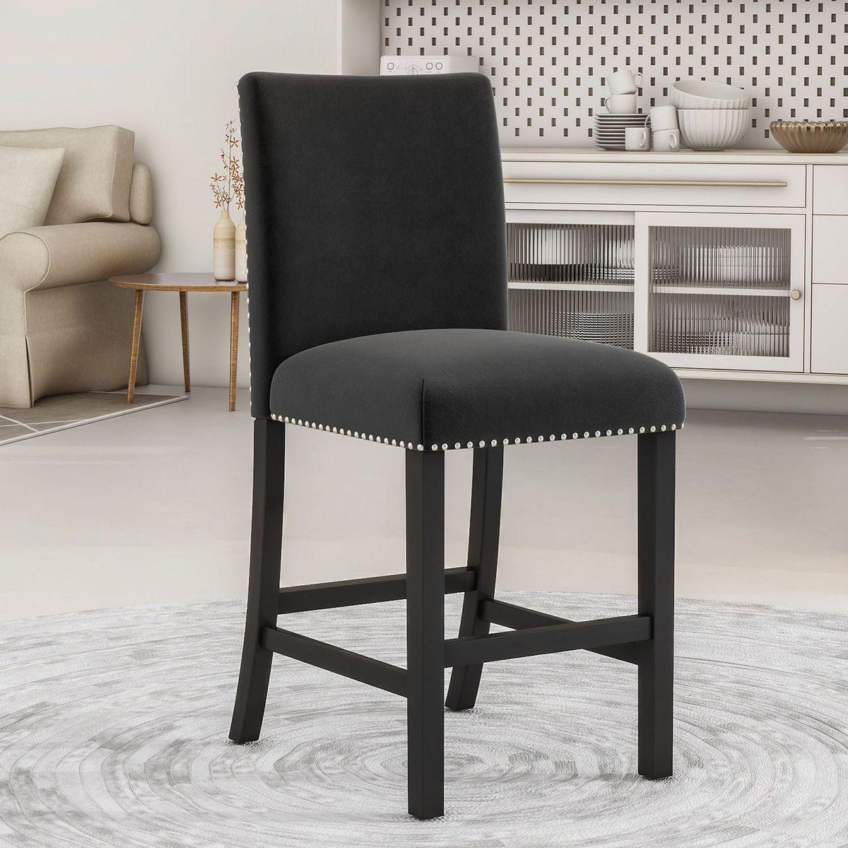 5-piece Counter Height Dining Table Set with One Faux Marble Top Dining Table and Four Velvet-Upholstered Chairs,Black