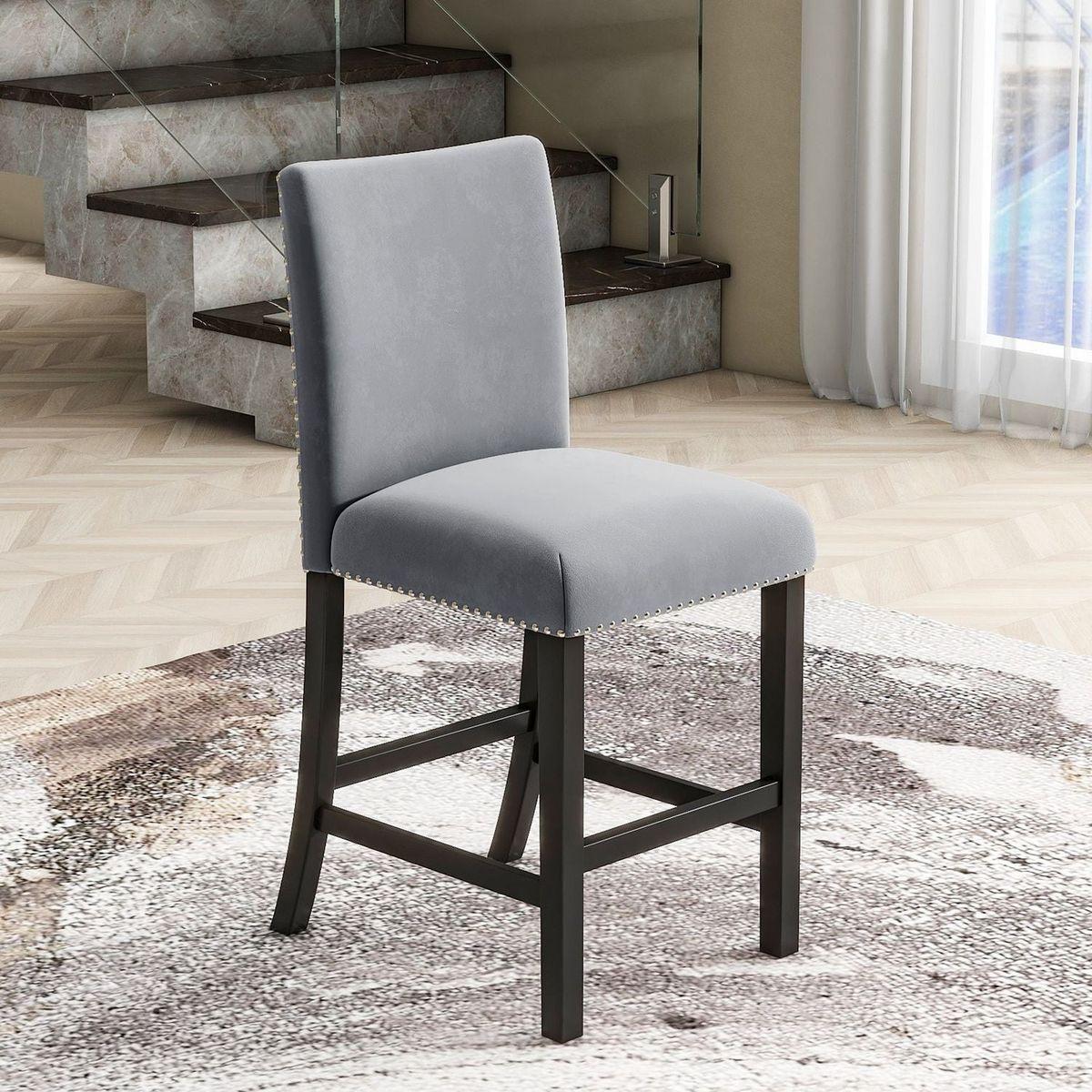 5-piece Counter Height Dining Table Set with One Faux Marble Top Dining Table and Four Velvet-Upholstered Chairs,Grey
