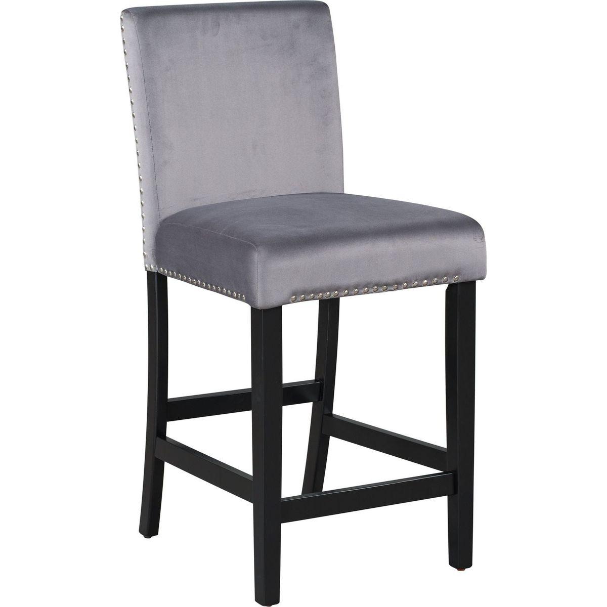 5-piece Counter Height Dining Table Set with One Faux Marble Top Dining Table and Four Velvet-Upholstered Chairs,Grey