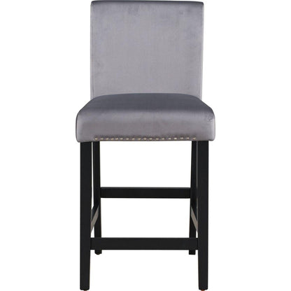 5-piece Counter Height Dining Table Set with One Faux Marble Top Dining Table and Four Velvet-Upholstered Chairs,Grey