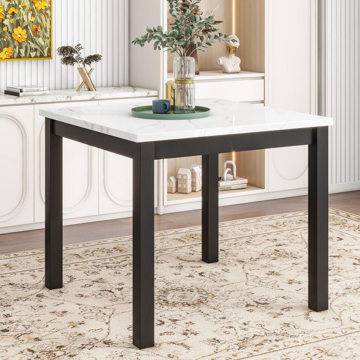 5-piece Counter Height Dining Table Set with One Faux Marble Top Dining Table and Four Velvet-Upholstered Chairs,Black