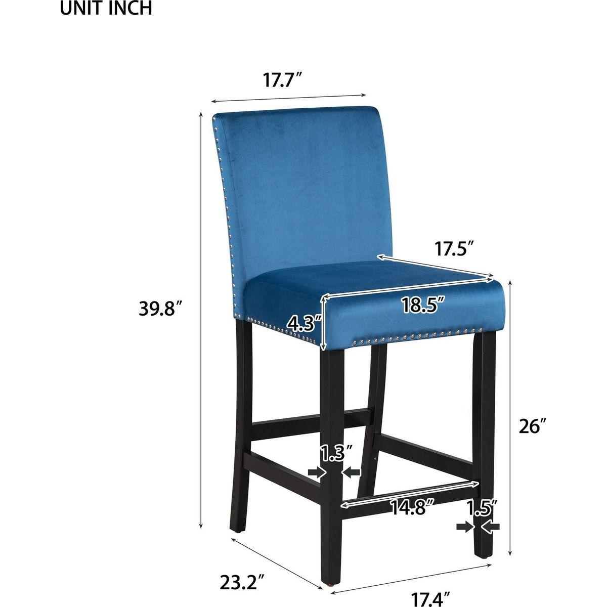 5-piece Counter Height Dining Table Set with One Faux Marble Top Dining Table and Four Velvet-Upholstered Chairs,Blue