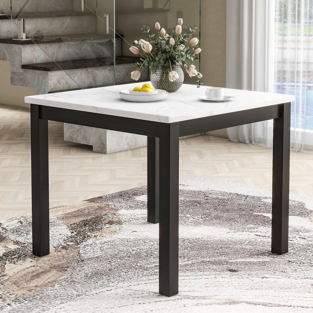 5-piece Counter Height Dining Table Set with One Faux Marble Top Dining Table and Four Velvet-Upholstered Chairs,Grey