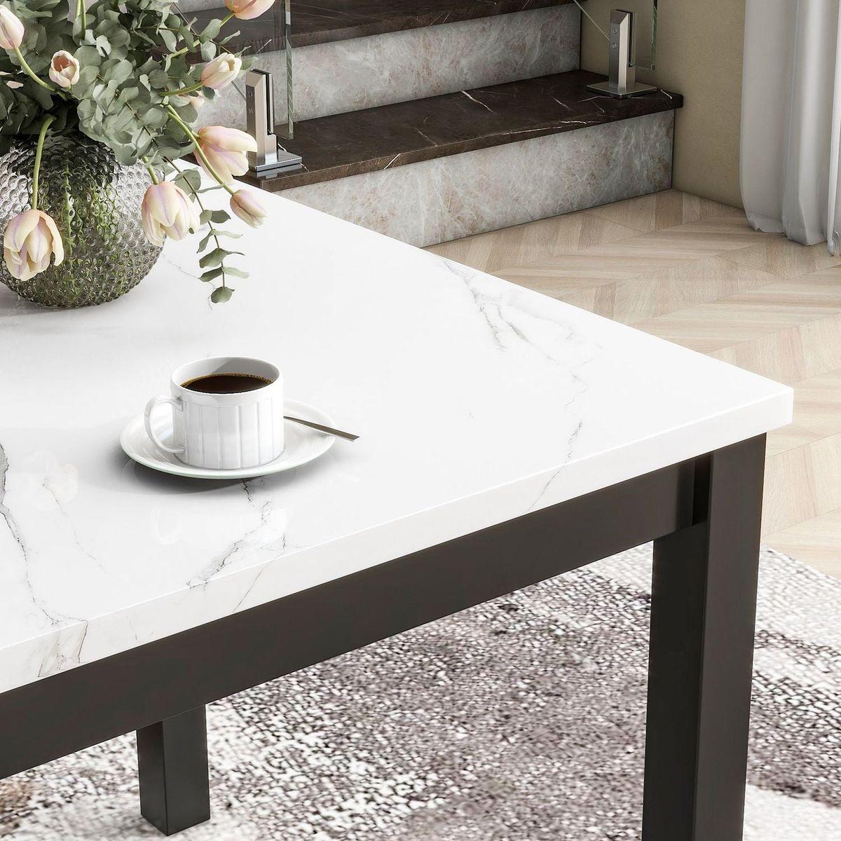 5-piece Counter Height Dining Table Set with One Faux Marble Top Dining Table and Four Velvet-Upholstered Chairs,Black