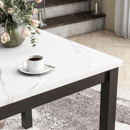 5-piece Counter Height Dining Table Set with One Faux Marble Top Dining Table and Four Velvet-Upholstered Chairs,Black