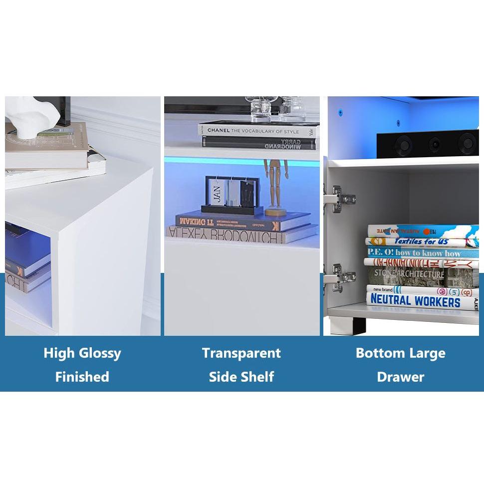 TV Stand for 32-60 inch TV, Modern Television Table Center Media Console with Drawer and Led Lights, Matt Entertainment Center for Living Game Room Bedroom.