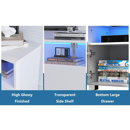 TV Stand for 32-60 inch TV, Modern Television Table Center Media Console with Drawer and Led Lights, Matt Entertainment Center for Living Game Room Bedroom.