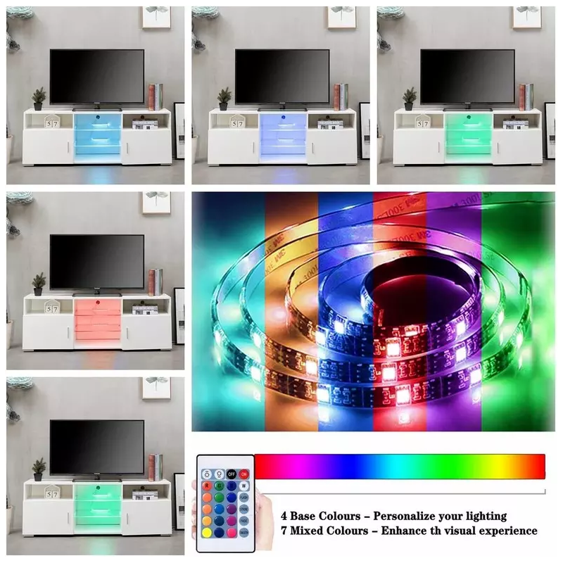 TV Stand for 32-60 inch TV, Modern Television Table Center Media Console with Drawer and Led Lights, Matt Entertainment Center for Living Game Room Bedroom.