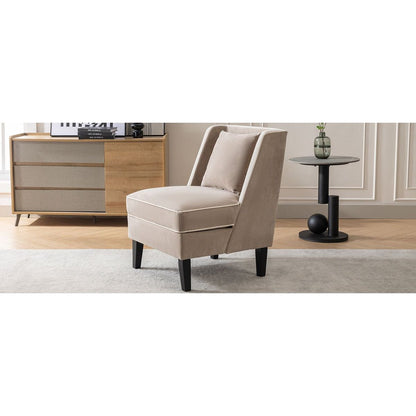 Velvet Upholstered Accent Chair with Cream Piping, Tan and Cream