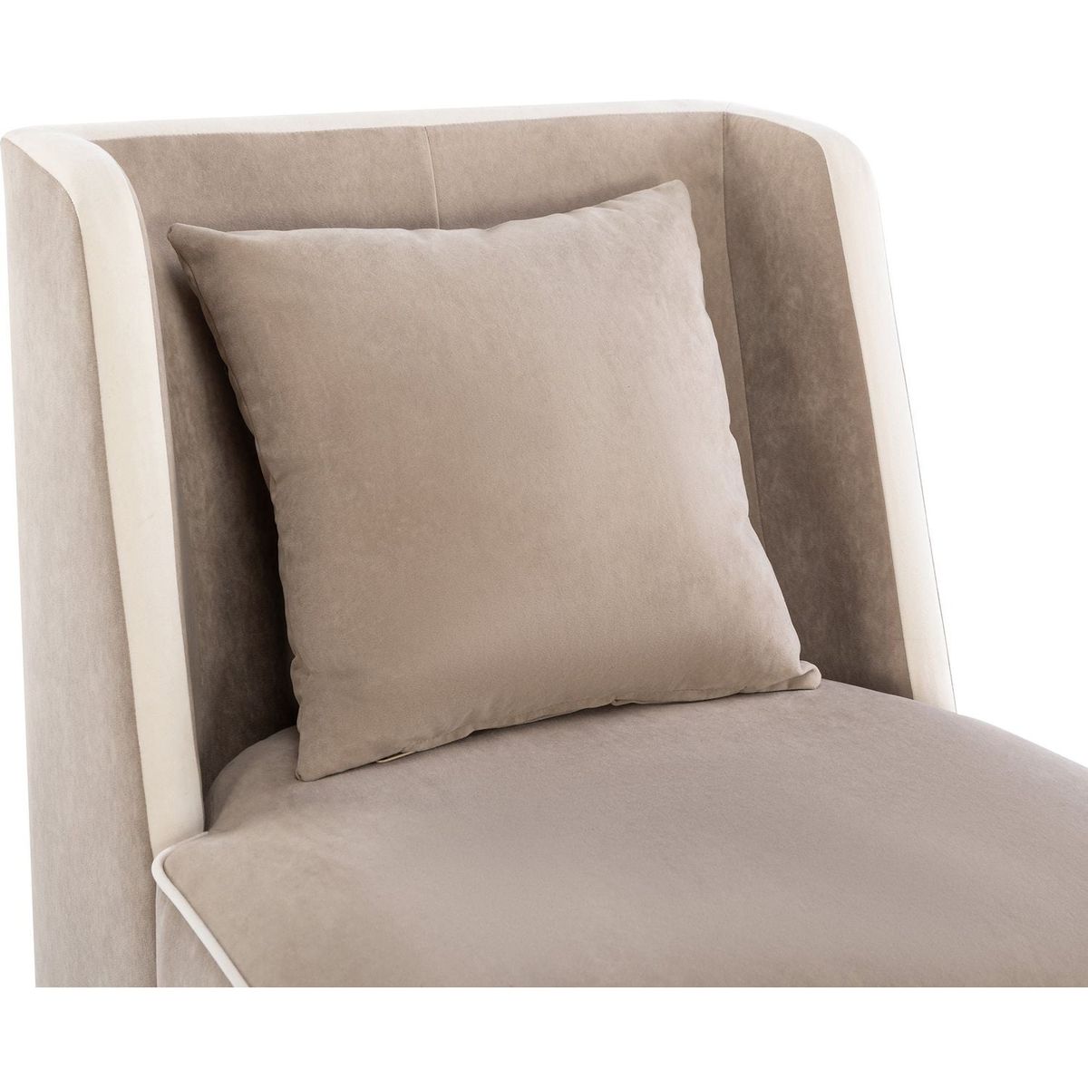 Velvet Upholstered Accent Chair with Cream Piping, Tan and Cream