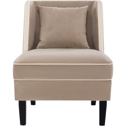 Velvet Upholstered Accent Chair with Cream Piping, Tan and Cream