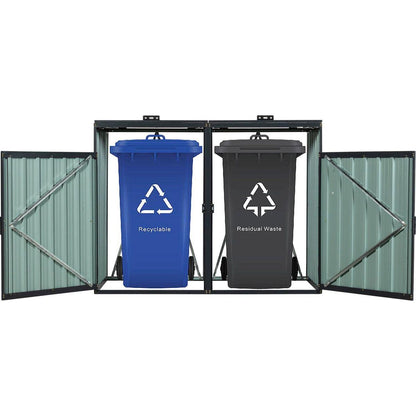 Garbage Bin Shed Stores 2 Trash Cans Metal Outdoor Bin Shed for Garbage Storage,Stainless Galvanized Steel, Bin Shed for Garden Yard Lawn