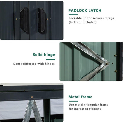 Garbage Bin Shed Stores 2 Trash Cans Metal Outdoor Bin Shed for Garbage Storage,Stainless Galvanized Steel, Bin Shed for Garden Yard Lawn