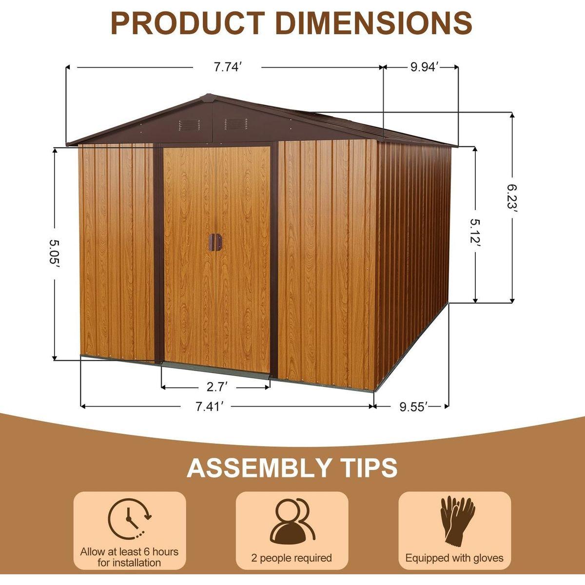 10ft x 8ft Outdoor Metal Storage Shed with Metal Floor Base,Coffee