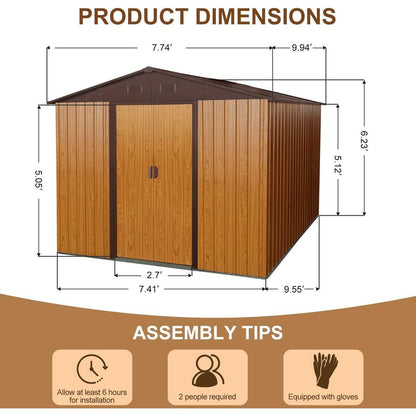 10ft x 8ft Outdoor Metal Storage Shed with Metal Floor Base,Coffee