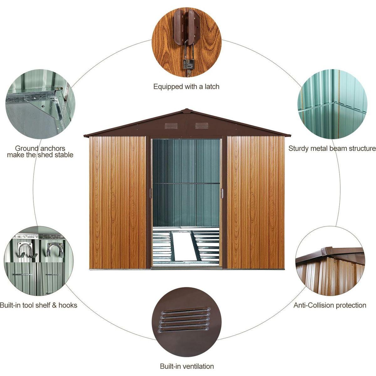 10ft x 8ft Outdoor Metal Storage Shed with Metal Floor Base,Coffee