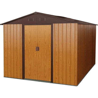 10ft x 8ft Outdoor Metal Storage Shed with Metal Floor Base,Coffee