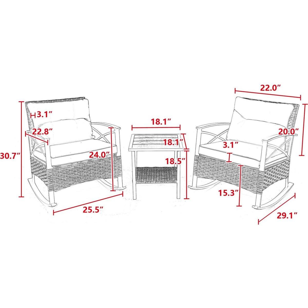 3pcs rocking rattan set wholesale leisure chair outdoor rattan rocking chair set grey